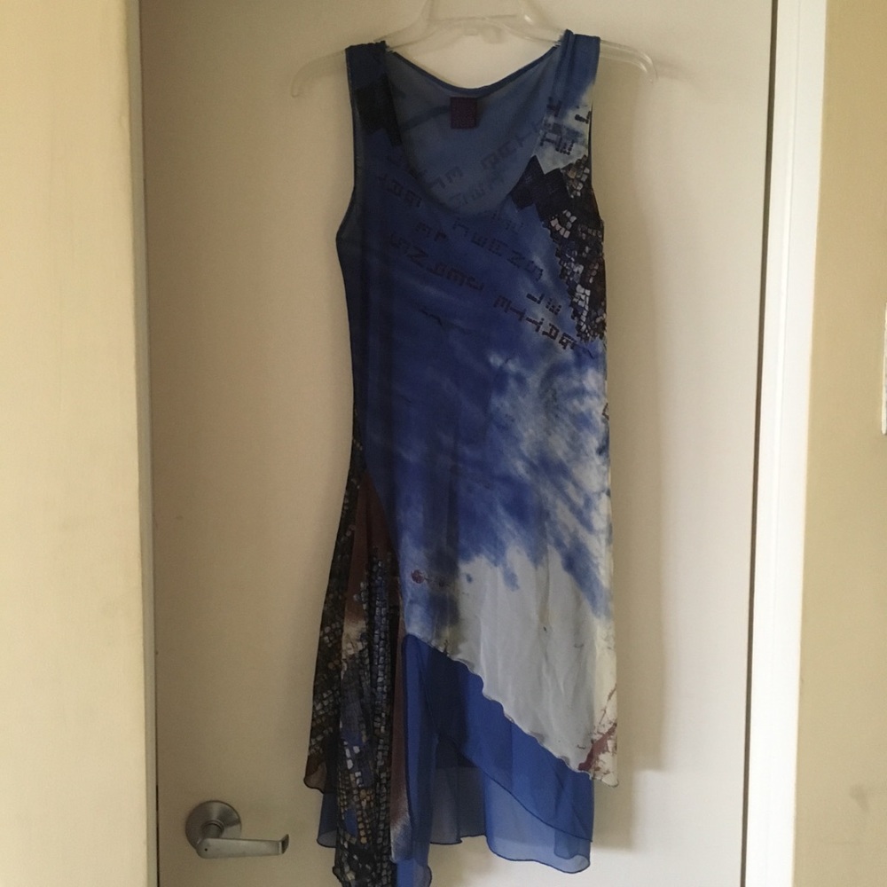 Save The Queen Blue & White Asymmetrical Sleeveless Dress